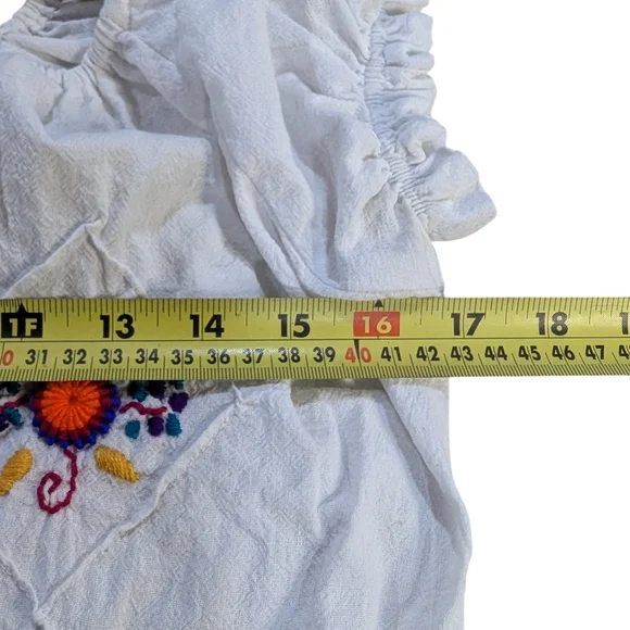 Embroidered White Cotton Peasant Blouse  Boho Floral Artisanal Women's Top XL - Picture 6 of 7